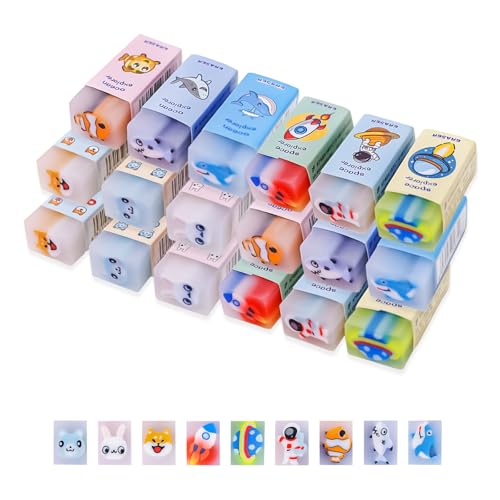 Kaizuca 18 Stück Radiergummi Set, Neuheit Kreatives Radiergummi Kinder, Bunte Radiergummis, für...