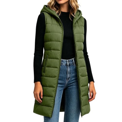 Gumipy Long Puffer Vest Women Hooded Quilted Vest Warm Winter Puffer Jacket - image 5