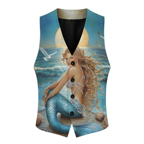 Mermaides Ocean Print Men's Suit Vests Dress Vest V-Neck Waistcoat Slim Business Formal with Pocket4