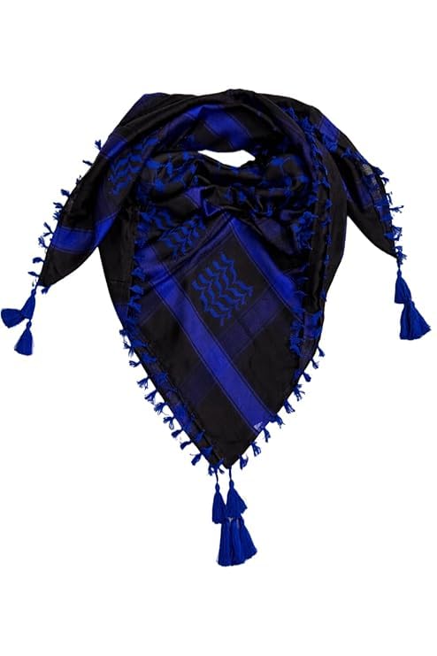 Arafat Keffiyeh Shemagh Scarf, Black and Cream Traditional Palestine Pattern with Tassels-picture-15