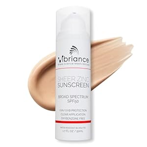 Vibriance Sheer Zinc Sunscreen – Tinted Sunscreen for Face SPF 50, Lightweight Facial Moisturizer with Niacinamide, Hyaluronic Acid – 1.7 fl oz