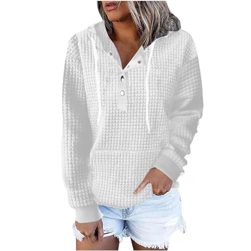 Sweat à capuche femme manches longues col boutonné cordon de serrage