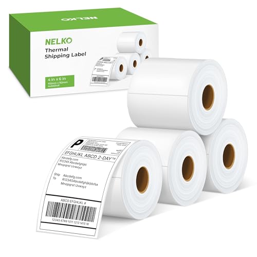 Nelko Genuine 4x6 Direct Thermal Shipping Label 880 Labels/4 Rolls, 4x6 Thermal Labels for Nelko PL70E Shipping Label Printer, Perforated and Strong Adhesive, Commercial Grade