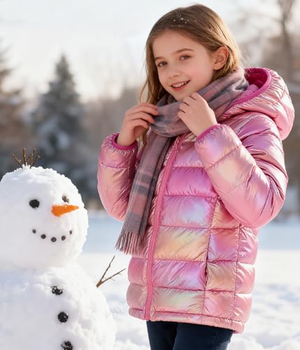 Image of Lovekider Hooded Puffer Jacket for Girls 4-12T Down-Alternative Winter Coat Shiny Outerwear for Kids