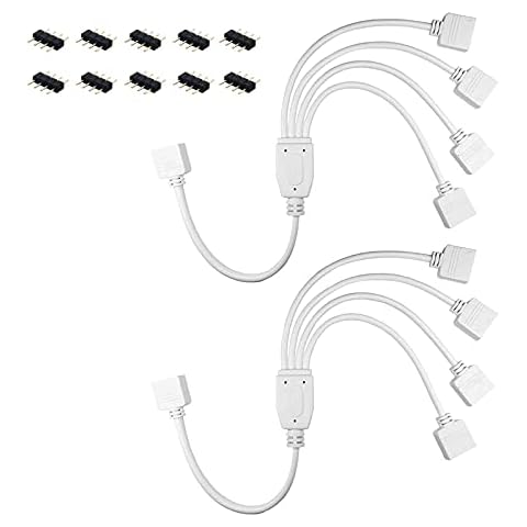 RGBZONE 4 Pins Splitter Cable Y-Splitter (Four Way) for 5050 3528 RGB LED Light Strip with 5 Male 4 Pin Plugs Cover
