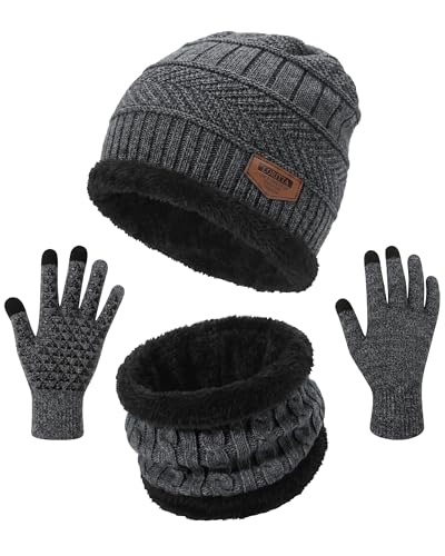 Image of Loritta Winter Hats for Men, 3 PCS Fleece Beanie Scarf Gloves Set