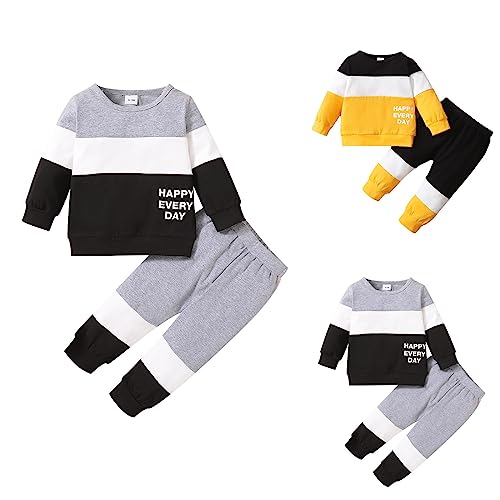 Conjunto de duas peças para meninos e meninas com gola redonda e manga comprida para crianças, Cinza