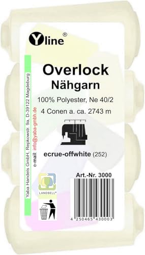 Lot de 4 bobines de fil à coudre, blanc cassé, écrue, a. 2743 m, Ne 40/2, 100 % polyester, fil à coudre, 3000