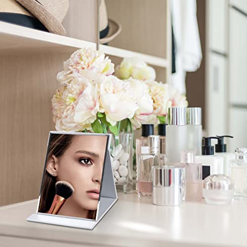Image of Portable Folding HD Makeup Mirror, Frameless Slim PU Leather Desktop Mirror with Adjustable Stand for Personal Use, Travel, Desktop (Set of 2, White)