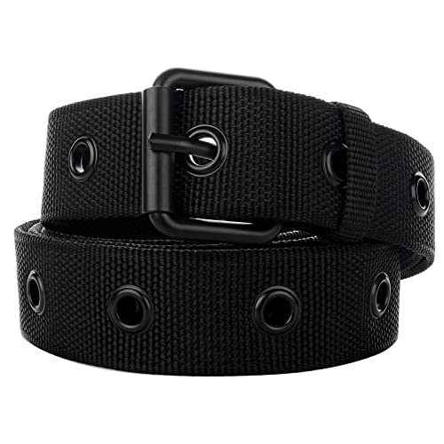 Grommet Belt Mens Black Nylon Webbing Canvas Belts for Men Big and Tall