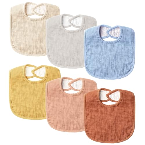 POIKSHARK 6-Pack Muslin Baby Bibs for Unisex Boys Girls, Solid Colors, Soft Cotton Baby Drool Bibs, Drooling and Teething Bibs for Infant, Newborn -...