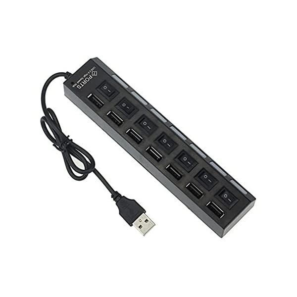 Zwbfu 7 Anschlüsse USB 2.0-Hub Ultra Slim Portable Data Hub Individuelle LED-beleuchtete Netzschalter USB 2.0-Splitter…