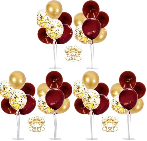 Image of Graduation Decorations Maroon Gold 2026 /Burgundy Gold Gaduation Party Decorations /Burgundy Gold Balloons FSU ASU /Burgundy Birthday Decor Fall /2 Sets Table Centerpiece Balloon Stand Kits (Pack of 3)