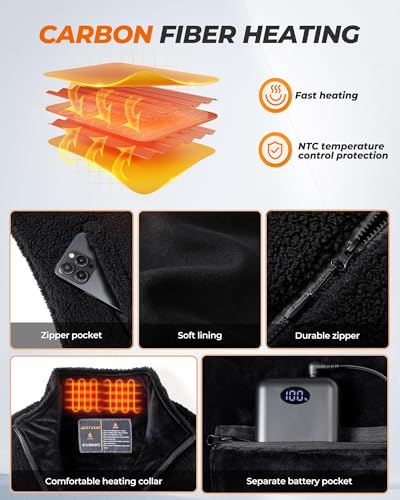 Image of Fuzzy Fleece Heated Vest for Women with 7.4V 16000mAh Battery, Ergonomics Heating System, 9 Zones Womens Heated Vest