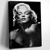CanvasGarden Marilyn Monroe Canvas Wall Art, Smoking Portrait Vintage Poster Black and White Picture Home Decor, Framed Prints for Living Room Bedroom Office Decor, 12x16x0.75Inch