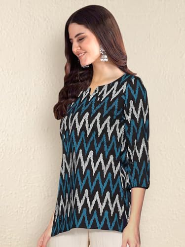 Image of Pinkmint Women's Printed Cotton Blend Short Kurti l All Over Printed V-Cut Neckline Casual Wear Tunic Top's l Ethnic Top's for Girls