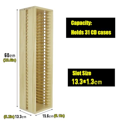 Stojak na płyty CD, drewniane etui na płyty CD, pudełko do przechowywania, stojak na biurko i płyty CD, pomieści do 31 standardowych etui na płyty CD, organizer na płyty CD, regał na filmy, DVD