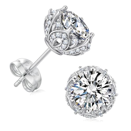 Moissanite Stud Earrings for Women Men Rose with Thorns Earrings 0.6ct/1ct/2ct D Color VVS1 Round Cut Earrings Hypoallergenic 925 Sterling Silver Jewelry Gifts