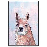 SIGNWIN Framed Canvas Wall Art Cute Nursery Baby Alpacas in Blue and Pink Animals Wildlife Oil Painting Modern Art Portrait Fun Pastel for Living Room, Bedroom, Office - 16