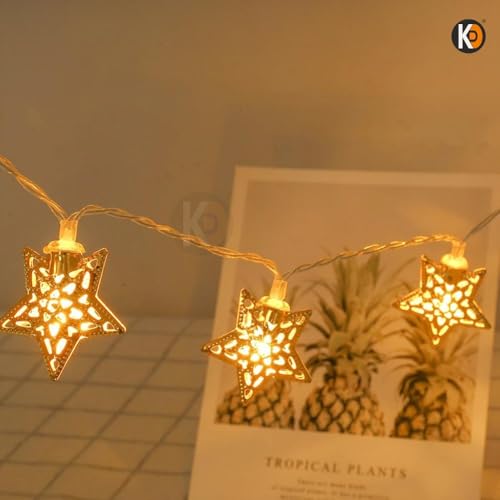 Image of K D Metal Star Warm Yellow led String lioght for Decoration | 14 LED |10 Ft Length String Light | Fairy Lights for Home, Balcony, Festival, Diwali, Christmas Metal Star Warm Yellow