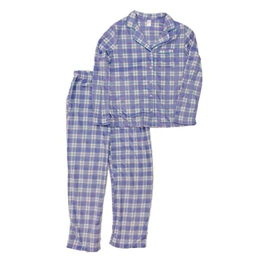 Adonna Womens Purple & Blue Plaid Fleece Pajamas Button Front Sleepwear Set XX-Large