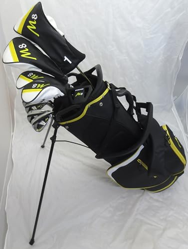 Mens Complete Golf Set Driver, Fairway Wood, Hybrids, Irons, Sand Wedge Putter, Stand Bag Regular Flex Explosive Distance