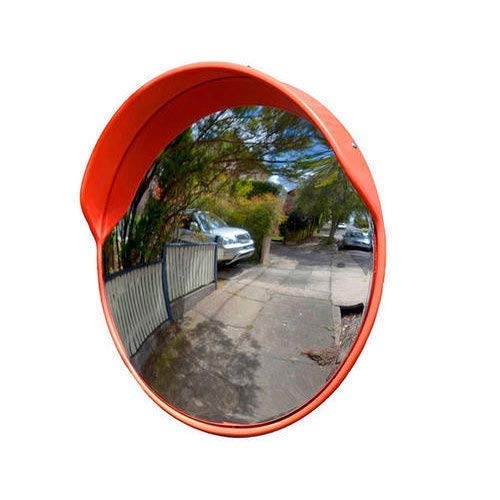 Image of LADWA 18-Inch Convex Parking Safety Mirror with Adjustable Bracket - Wide-Angle View, High Visibility Orange Frame, for Indoor Use, Garages, Driveways & Parking Areas - 1 Pc