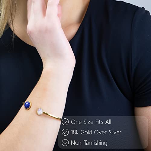Max + Stone Natural Moonstone & Real Lapis Lazuli Bracelet For Women | 18K Gold Over Silver Bangle Bracelet For Women | Gold Lapis & Moonstone Bracelet For Women | Lightweight Cuff Bracelet For Women #TOP1