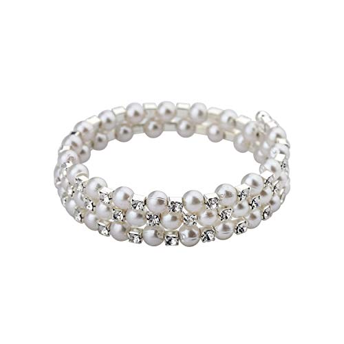 Myospark Multi Layers Pearl Rhinestone Bracelet Cuff Wrap Bangle Wedding Jewelry Gift For Bridal Mother Flower Girl Bridesmaid (Multi Layers Pearl Bracelet) #TOP12