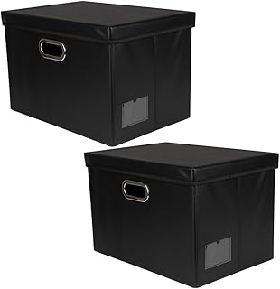 Ideen mit Herz Storage Boxes with Lid, Organiser Boxes, Large, Foldable, Black, Leather Look, 42 x 30 x 29 cm, Pack of 2