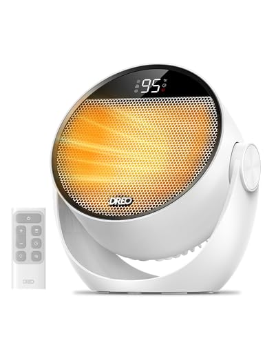 Image of DREO Space Heater 1500W, 60 Adjustable Tilt, 10.5ft /s Portable Electric Heaters for Indoor Use with Thermostat, 8 Safety Protections, 3 Modes, Remote, Quiet Desk Heater for Bedroom, Office, White