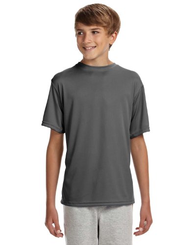 A4 Youth Cooling Performance Crew Neck Interlock T-Shirt, Graphite, X-Large