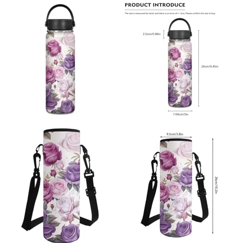 Flashideas Purple Rose School Backpack Set of 4 with Lunch Bag Insulated Water Bottle Water Bottle Holder with Strap School Backpack Set for Girls 10-12 Gift for Girls Boys4