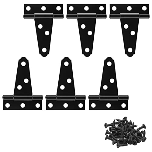 Murtenze 6Pack 2 Inch Black T-Strap Shed Hinge,Barn Door Hinges Heavy Duty Gate Strap Hinge T Hinges for Barn Door, Shed or Wooden Fences - Image 2