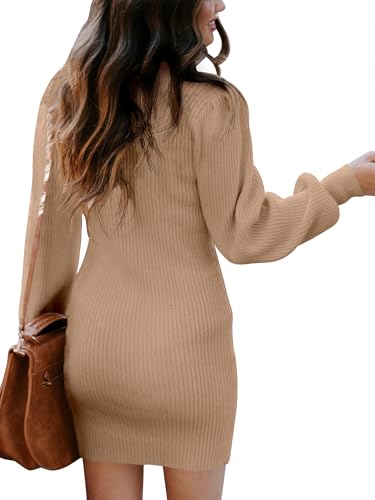 ANRABESS Women Long Sleeve Turtle Mock Neck Rib Knit Stretch Slim Fitted Bodycon Sweater Mini Short Dress 2025 Fall Outfits3