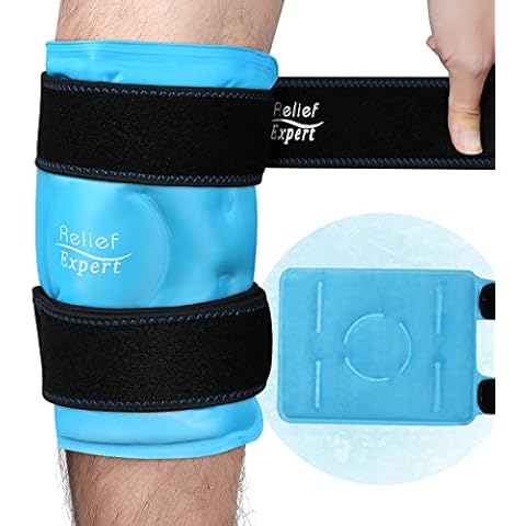 Relief Expert Ice Pack for Knee Ice Pack Wrap Around Knees After Replacement Surgery, Cold Pack for Knee Injuries Reusable Gel Blue Cover