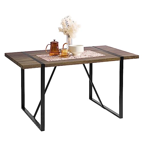 FurniutreR 55 Inch Rectangular Modren Heavy-Duty Metal Frame Room Dining Table, Medium, Dark Brown
