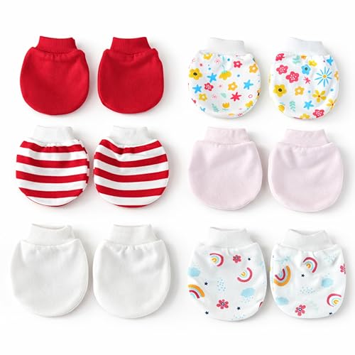 Image of Baby Eli Cotton Newborn Mittens (Picot Wrist) Set of 6 for Baby Boys & Girls 0-6 Months | Soft and Cozy Unisex Infant Gloves | Assorted Baby Hand Gloves | Adjustable Scratch Protection