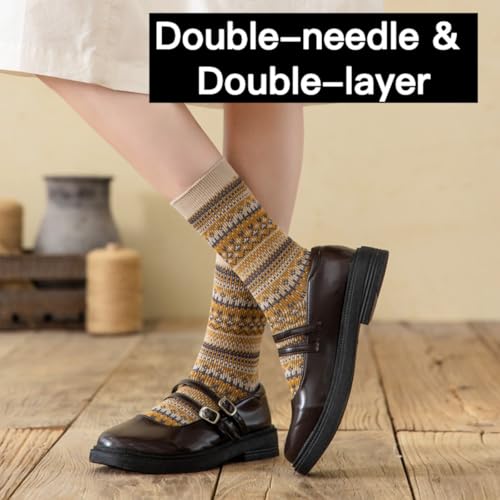 Argyle Socks Retro Diamond Crew Sock British Style Women Cotton Double-Needle Double-Layer High Ankle4