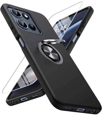 JAME for Motorola Moto G 2025/2026 Case, Moto G Play 2026 Case with Screen Protector, Dual Layer Military Grade Shockproof Cover with Ring Holder Stand Kickstand Protective Phone Cover, Black