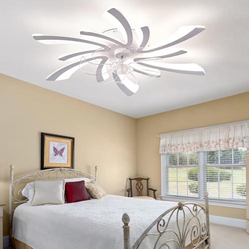Smart White Ventilador de techo de 30.7 pulgadas con luz y control remoto, diseño moderno, regulable, 6 velocidades, temporizador, reversible, ideal para sala de estar y dormitorio