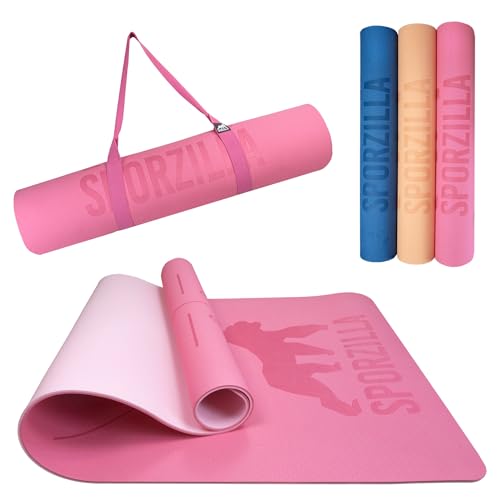 Sporzilla® Premium XL fitnessmatta, yogamatta, extra bred 80 cm, 8 mm tjock, halkfri och föroreningsfri, med stödlinjer