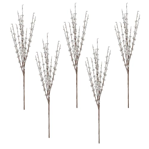 Image of TIED RIBBONS Pack of 5 Jasmine Artificial Flowers Bunch Stem with Mini Berry for Vase Pot Home Decoration (White) for Home Office Wedding Party Decoration (Vase not Included)