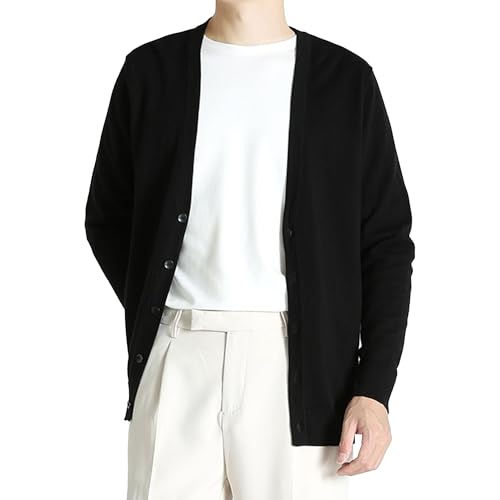 JEKE-DG Men's Loose Fit Casual Knit Sweater V Neck Button Down Basic Sweater Lightweight Solid Regular Sweaters