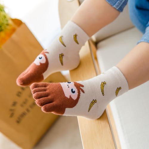 5 Pairs Cotton Split Tabi Toe Five Finger Socks Cartoon Animal Seperated Socks for Kids Boys Girls 3-12 Years2
