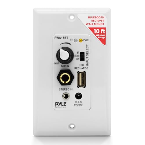 Pyle Bluetooth Receiver Wall Mount - in-Wall Audio Control with Built-in Amplifier | USB, Microphone, Aux (3.5mm) Input | Terminal Block | Connect 2 Speakers | 100 Watt - PWA15BT.5 by Pyle - Used condition - US$31.25