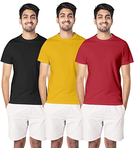 Image of Hangout Hub Tshirt for Mens | Regular Fit | Super Combed Cotton Men T-Shirt | Solid Plain Tees | Round Neck T Shirt | Half Sleeves | Pack of 3