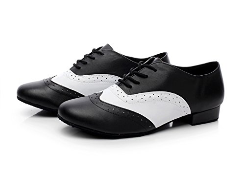 Minishion Dancing Shoes For Men 1" Standard Heel Black/White Leather Ballroom Dance Shoes Us 10 #TOP1