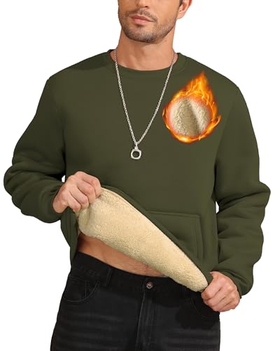 ZITY Mens Warm Winter Heavy Sweatshirt Fleece Pullover Crewneck Thick Sherpa Lined Thermal Sweatshirts Long Sleeve Underwear Green - image 1