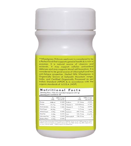 Image of Herbal Hills Wheatgrass Powder, (100 gm Pack) | Supports Detox, Immunity & Energy | Ayurvedic Green Superfood For Daily Wellness & Alkaline Balance | With Fresh Wheatgrass Leaves